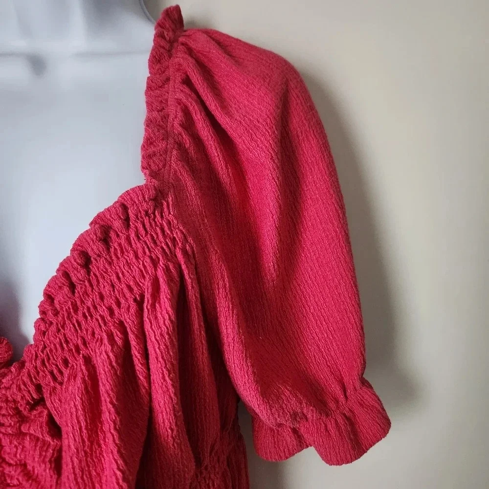Anthropologie Pilcro | Puff-Sleeved Cinched Waist Top in Rose/Tyrie - Size XL